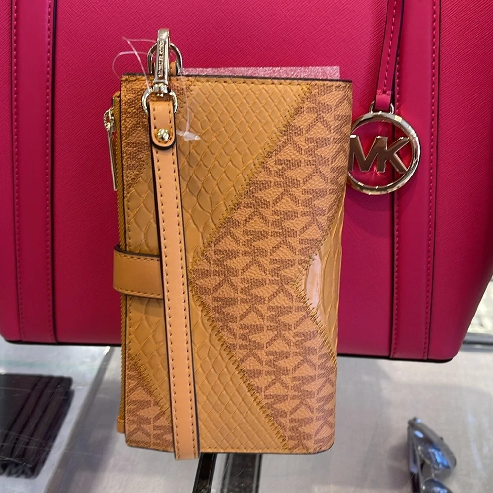 MICHAEL KORS JST LG DOUBLE ZIP WRISTLET WALLET PHONE HOLDER Cider Multi NWT